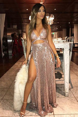 Sexy Sequins Long Prom Dresses With Slit, Cheap Party Dress DML32