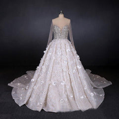 Luxurious Long Sleeves Flowers Ball Gown Wedding Dress, Bridal Dresses DMQ25