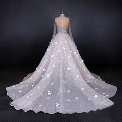 Luxurious Long Sleeves Flowers Ball Gown Wedding Dress, Bridal Dresses DMQ25