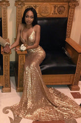 Amazing Gold Memriad Halter V Neck Backless Sequence Long Prom Dresses DMP207