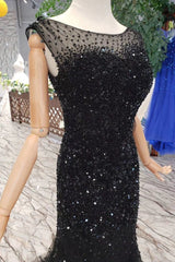 New Arrival Sequins Bodice Prom Dresses Tulle Mermaid Sweep Train DMK11