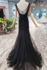 New Arrival Sequins Bodice Prom Dresses Tulle Mermaid Sweep Train DMK11