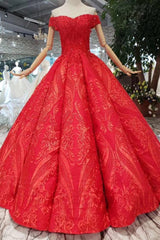 Red Quinceanera Dresses Off The Shoulder Lace Up Back Appliques Beads DMK14