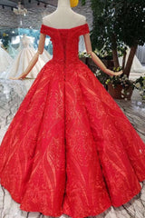 Red Quinceanera Dresses Off The Shoulder Lace Up Back Appliques Beads DMK14