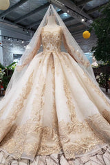 New Arrival Prom Dresses Long Sleeves Ball Gown Scoop With Applique Beads Lace Up Back DMK16