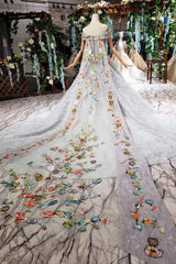 Princess Prom Dresses Off The Shoulder Lace Up Back Appliques Tulle DML18