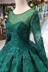 Scoop Long Sleeves Lace Up Back Green Prom Dresses DML21