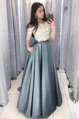 Two Piece Off the Shoulder Half Sleeves Prom Dress With Lace Top DMJ64