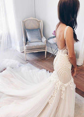 Modest Mermaid Ivory Sexy Sleeveless Lace Wedding Dresses DMC82