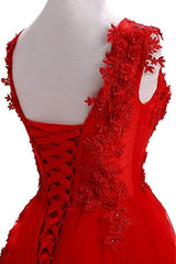 A Line Round Neck Lace Appliques Floor Length Prom Dresses DMR11