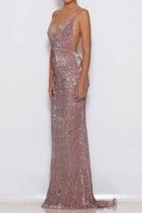 Sexy Mermaid Sequins Backless V-Neck Prom Dress Evening Party Dresses DM1934