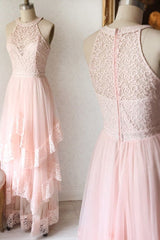 Princess Pink Lace Long Prom Dress Bridesmaid Dresses DMK96