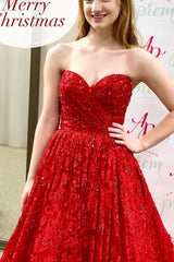 Pink Lace Long A Line Sweetheart Prom Dresses DMK82