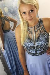 Backless Beaded Floor Length Open Back Prom Formal Dress DMK99