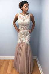 Mermaid Chiffon Prom Dresses With Lace, Long Charming Prom Gown DMK33