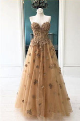 Elegant A-Line Sweetheart Appliqued Brown Prom Dress DML96