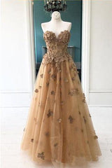 Elegant A-Line Sweetheart Appliqued Brown Prom Dress DML96