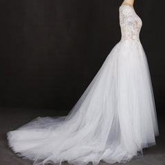 Off White A Line Short Sleeves Lace Appliques Wedding Dress, Bridal Gown DMQ32