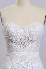 Charming Ivory Lace Mermaid Beach Wedding Dresses Sweetheart Boho Bridal Dresses DMN95