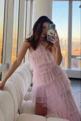 Charming Halter Layered Tulle Prom Dress, Summer Long Bridesmaid Dresses DMP117