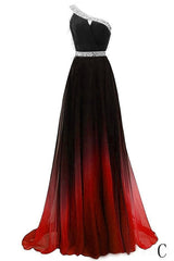 Cheap One Shoulder Ombre Beaded Long Evening Prom Dresses DMK38