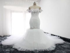 Mermaid Sweetheart White Beading Wedding Dress,Elegant Bridal Dresses DMQ77