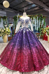 Ball Gown Long Sleeves Sequins Ombre Prom Dress, Pretty Quinceanera Dress DMQ45