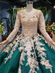 Long Sleeve Ball Gown Wedding Dress Appliques Beading Quinceanera Dresses DMR12