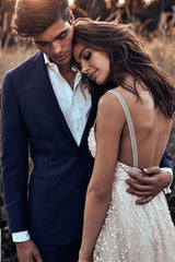 Backless Straps Long A-line Lace Simple Bridal Gown Wedding Dresses DMM79