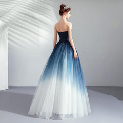 Strapless Ombre A Line Tulle Prom Dress Long Formal Dresses DMQ74