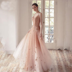 Ombre A Line Long Tulle Spaghetti Straps Prom Dresses With Beads DMK60