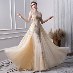 A Line Long Prom Dresses With Beading Formal Evening Gown DML30