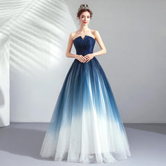 Strapless Ombre A Line Tulle Prom Dress Long Formal Dresses DMQ74