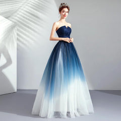 Strapless Ombre A Line Tulle Prom Dress Long Formal Dresses DMQ74
