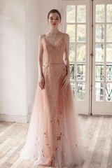 Ombre A Line Long Tulle Spaghetti Straps Prom Dresses With Beads DMK60