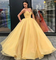 Sweetheart Yellow Long Modest Prom Gown, Long A-line Fashion Prom Dress DMP79