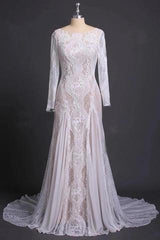 Elegant Lace Bridal Dress, Long Sleeves Backless Beach Wedding Dresses DMN91