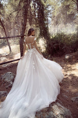 Princess Ivory Cap Sleeve Tulle Long Cheap Wedding Dresses DMM84