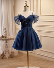 A-line Off-the-shoulder Short Prom Dress Dark Navy Homecoming Dress Cocktail Dresses lop257|Selinadress
