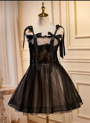 A-line Spaghetti Straps Cute Short Prom Dress Little Black Homecoming Dress lop255|Selinadress