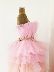 A Line Strapless Layers Tulle Long Prom Dresses, Cute Cake Dress, Formal Evening Gown DMP177