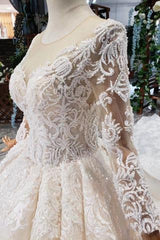 Princess Long Sleeves Ball Gown Lace Wedding Dresses, Long Bridal Dress DMN43
