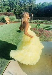 A Line Yellow Princess Prom Dresses, Formal Party Dresses, Long Evening Dresses DMP219