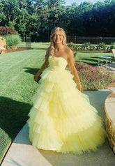 A Line Yellow Princess Prom Dresses, Formal Party Dresses, Long Evening Dresses DMP219