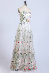 Gorgeous Strapless Formal Prom Dresses Elegant Lace Long Prom Dress DML44