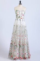 Gorgeous Strapless Formal Prom Dresses Elegant Lace Long Prom Dress DML44