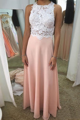 Halter Neck Beadings Blush Appliques Beaded Chiffon Prom Dresses DMS84