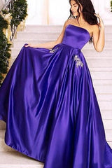 Gorgeous Strapless A-Line Purple Sleeveless Long Prom Dresses DMN6
