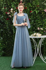 A Line CHiffon Blue Cheap Prom Dress, Long Bridesmaid Dresses DMQ80
