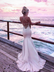 Spaghetti Strap V Neck Lace Long Mermaid Prom Dress DML45